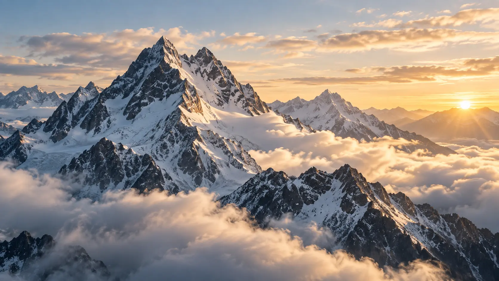 An ascending Alpine ridge illuminated by the rising sun