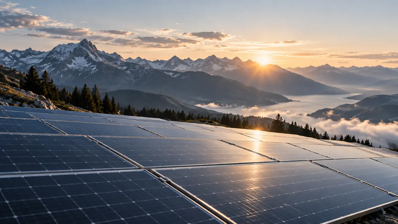 Renewable energy infrastructure in a mountain landscape